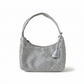 【#239】Pre-owned Prada Re-Edition 2005 Hobo Bag Silver Crystal-Embellished Satin