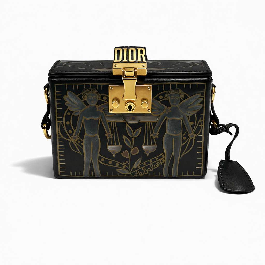 【#256】Pre-owned Dior Zodiac "Libra / Balance" Box Bag Black Smooth Leather with Gold-Tone Hardware