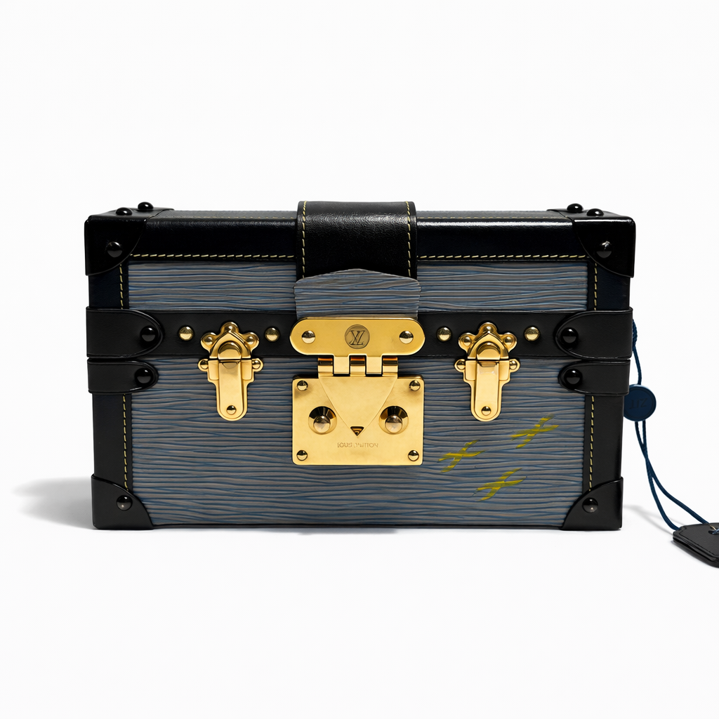 【#252】Pre-owned Louis Vuitton Petite Malle Bag Denim with Gold-Tone Hardware