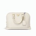 【#249】Pre-owned Prada Large Dome Bag White Saffiano Leather with Gold-Tone Hardware