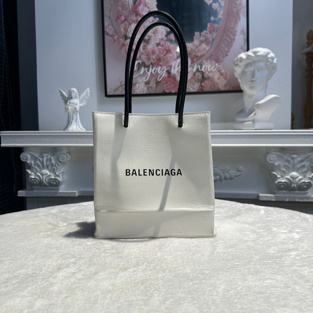 【#244】Pre-owned Balenciaga Hourglass Small Bag White Calfskin Leather with Silver-Tone Hardware