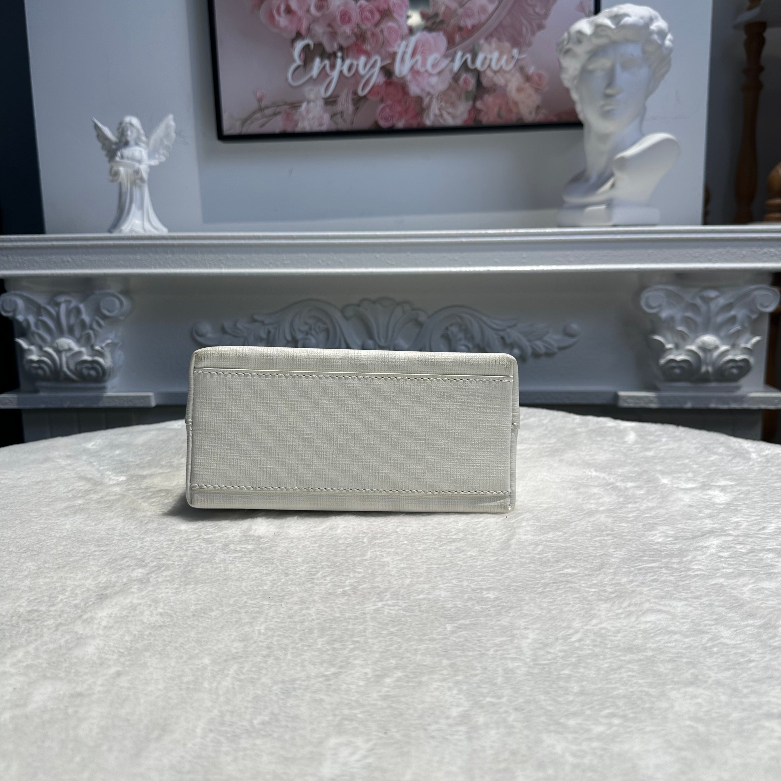 【#244】Pre-owned Balenciaga Hourglass Small Bag White Calfskin Leather with Silver-Tone Hardware