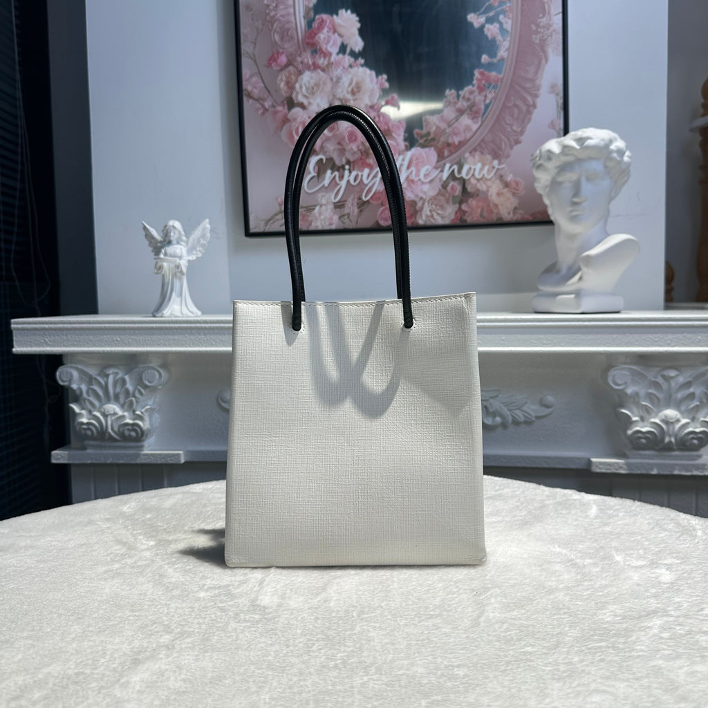 【#244】Pre-owned Balenciaga Hourglass Small Bag White Calfskin Leather with Silver-Tone Hardware