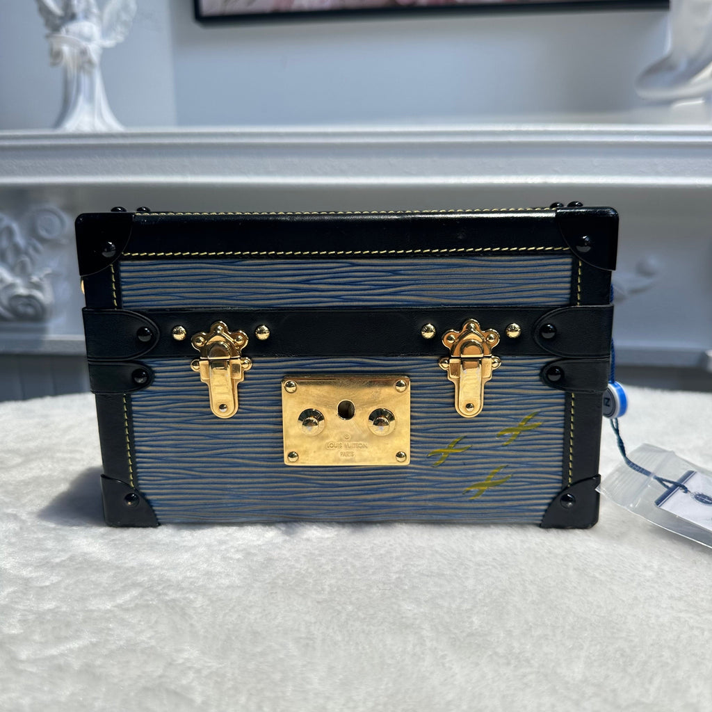 【#252】Pre-owned Louis Vuitton Petite Malle Bag Denim with Gold-Tone Hardware