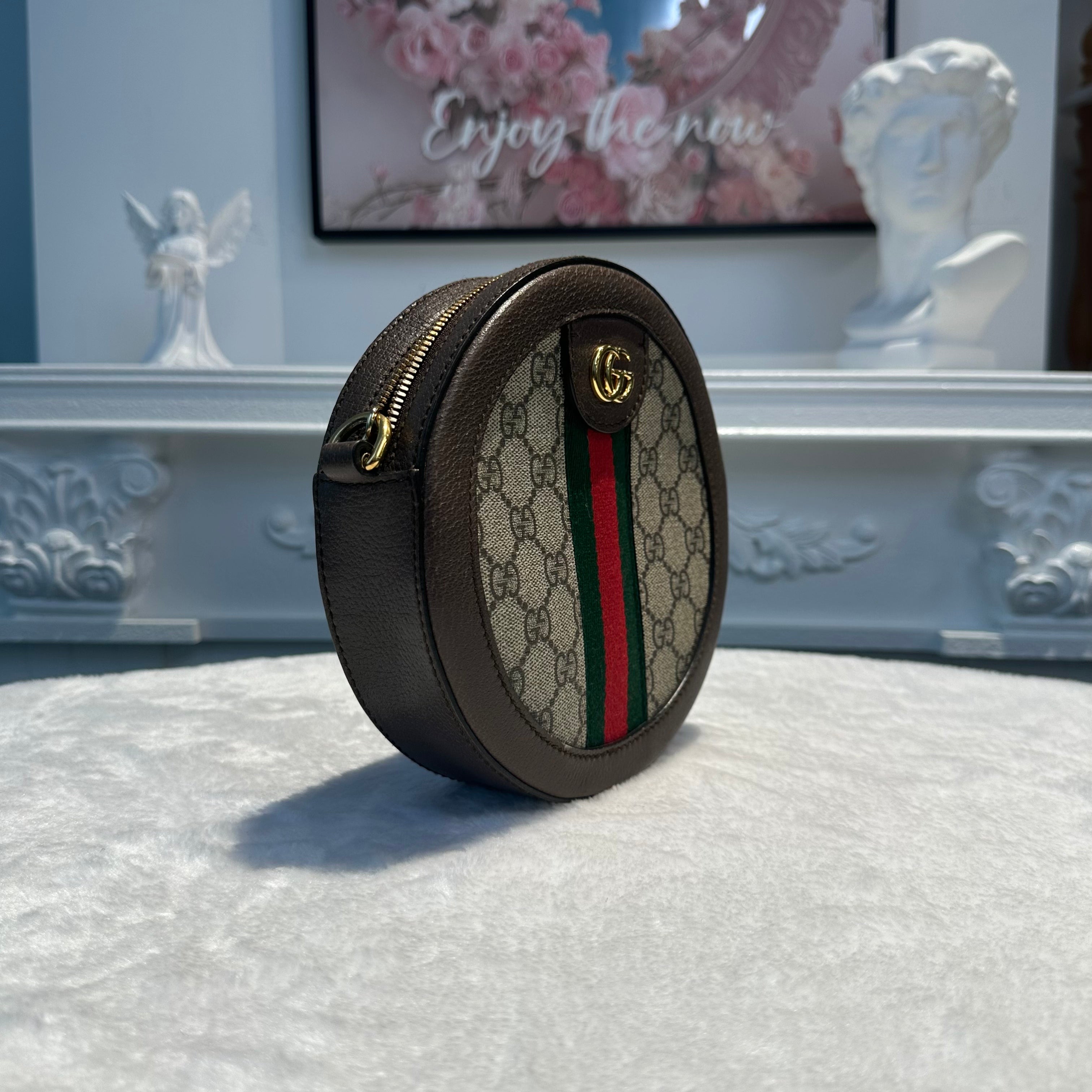 【#268】Pre-owned Gucci Ophidia Round Mini Bag GG Supreme Canvas with Leather Trim