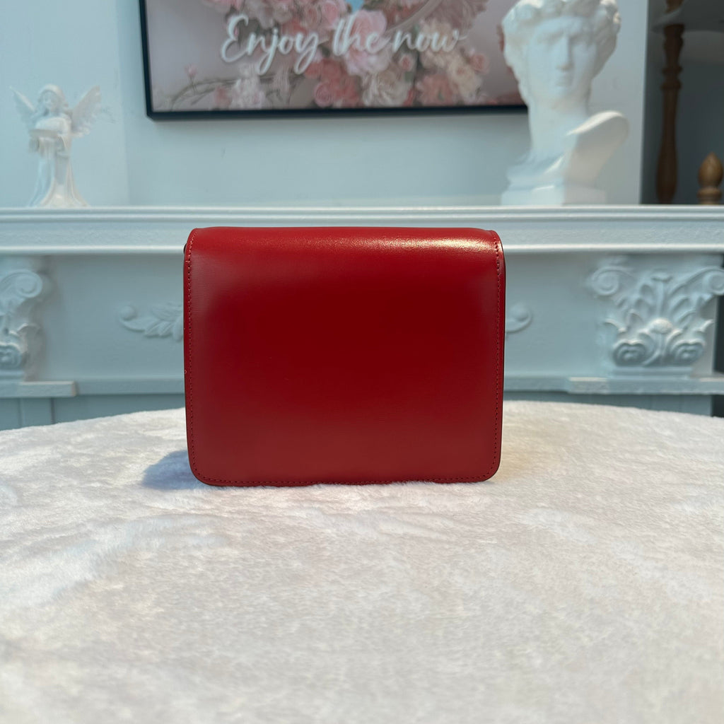 【#262】Pre-owned Celine Medium Classic Box Bag Red Smooth Calfskin Leather with Silver-Tone Hardware