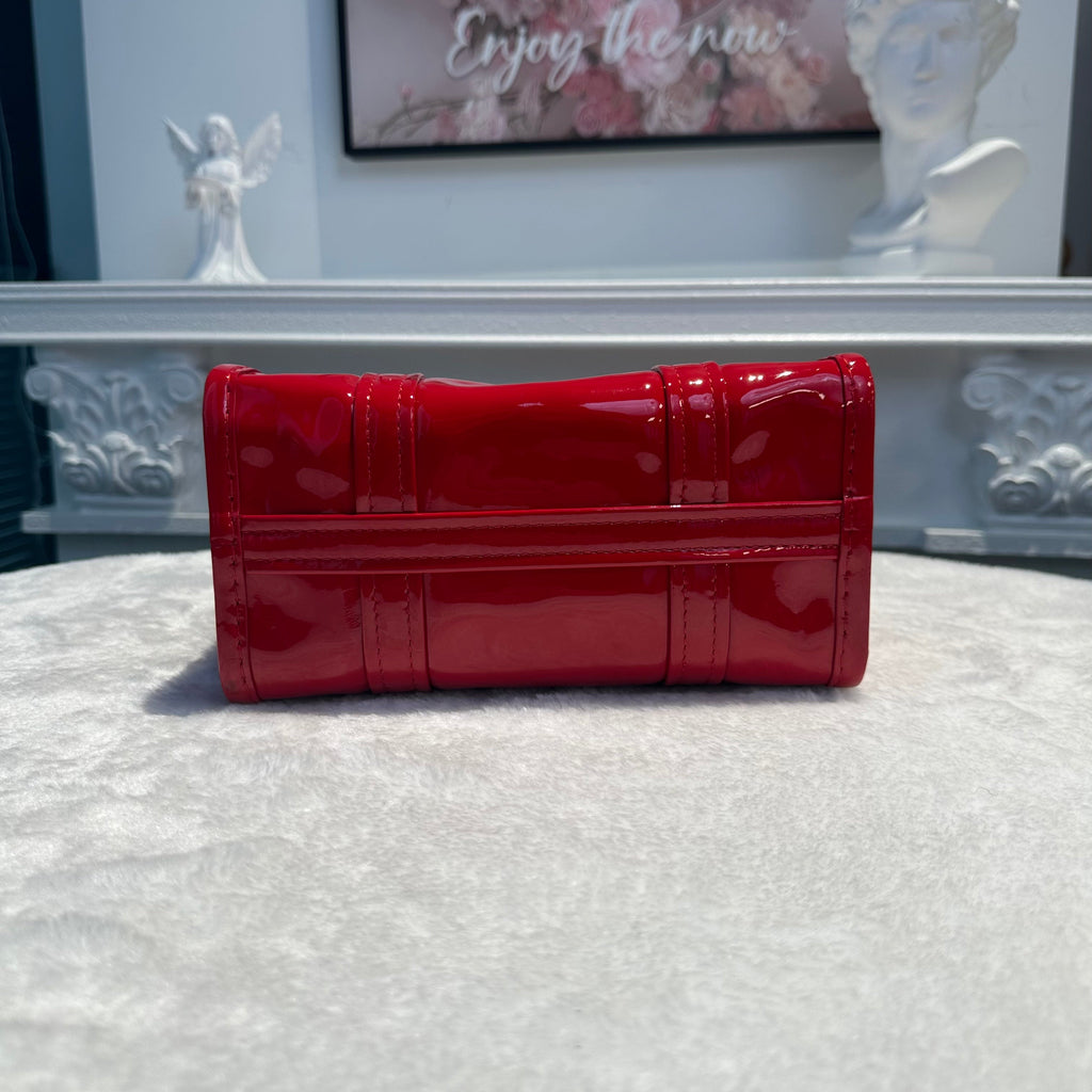 【#257】Pre-owned Balenciaga Small Shopping Tote Bag Red Patent Leather with Silver-Tone Hardware