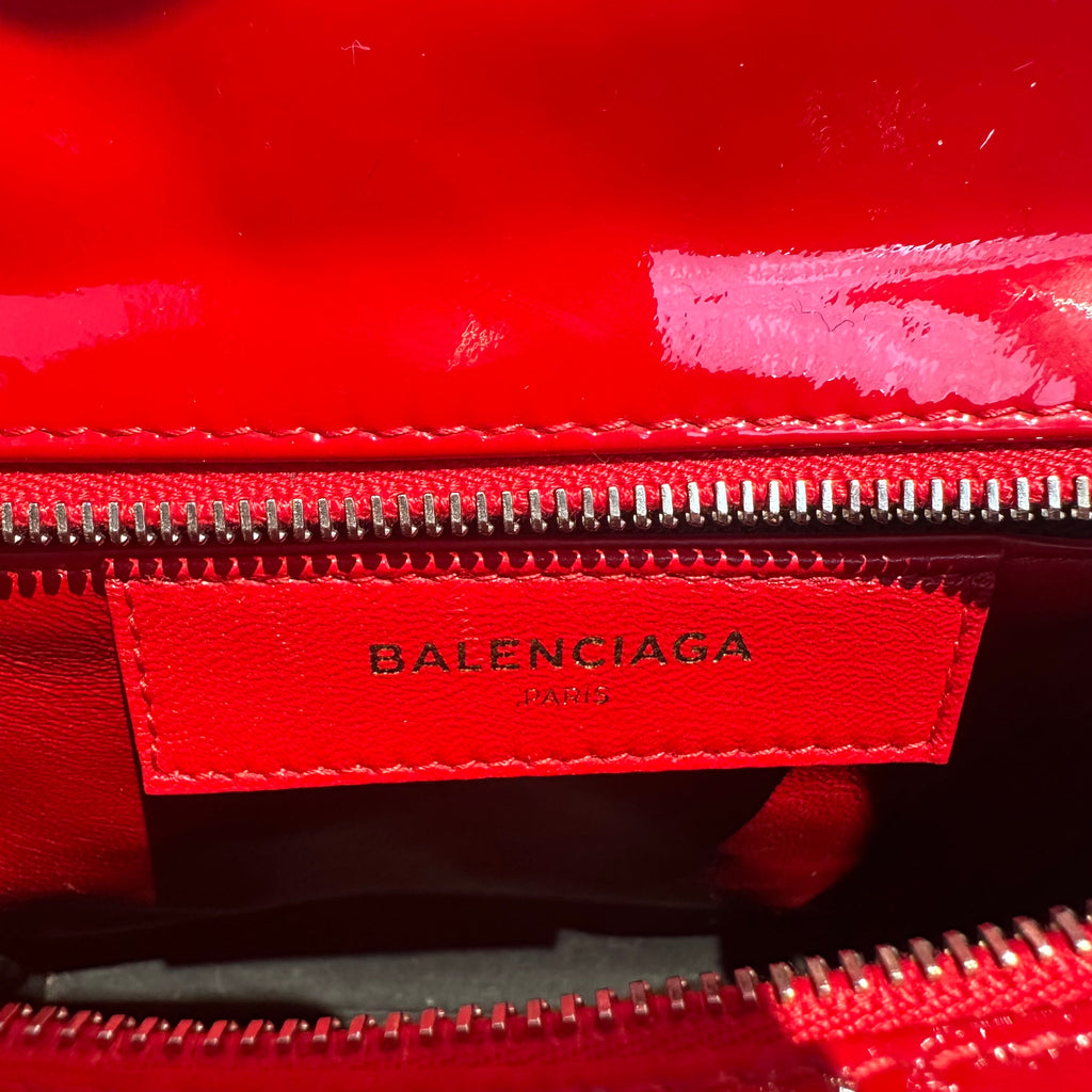 【#257】Pre-owned Balenciaga Small Shopping Tote Bag Red Patent Leather with Silver-Tone Hardware