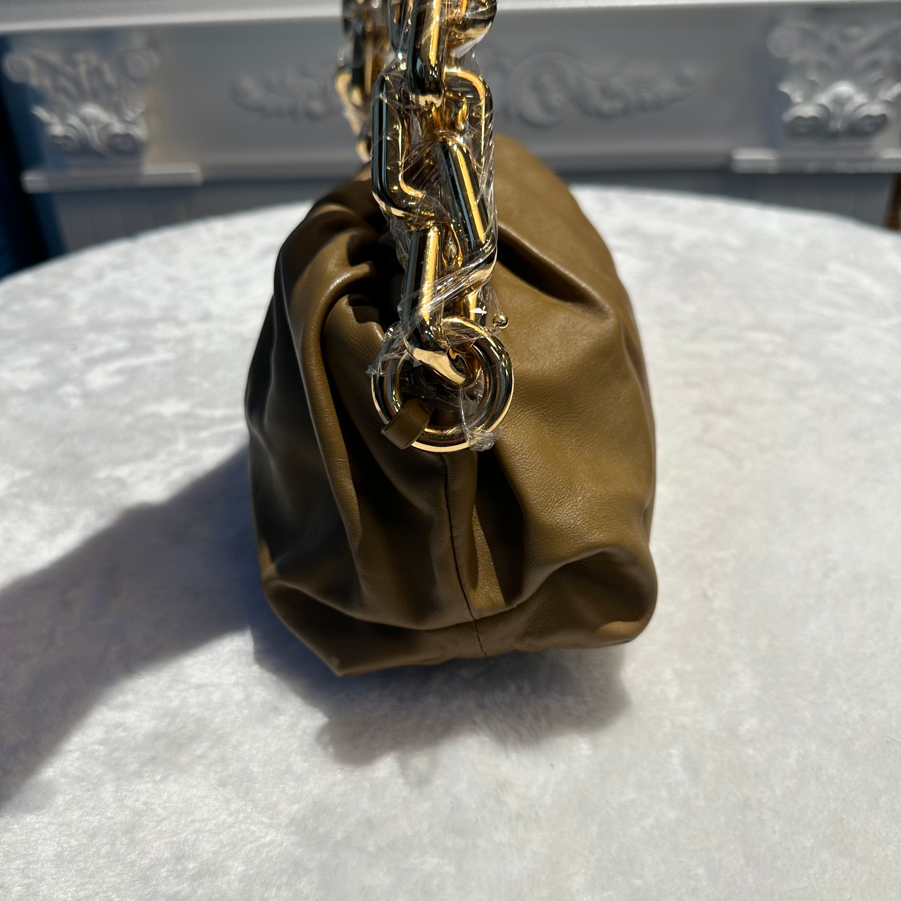 【#259】Pre-owned Bottega Veneta Mini Chain Pouch Bag Olive Green Nappa Leather with Gold-Tone Hardware