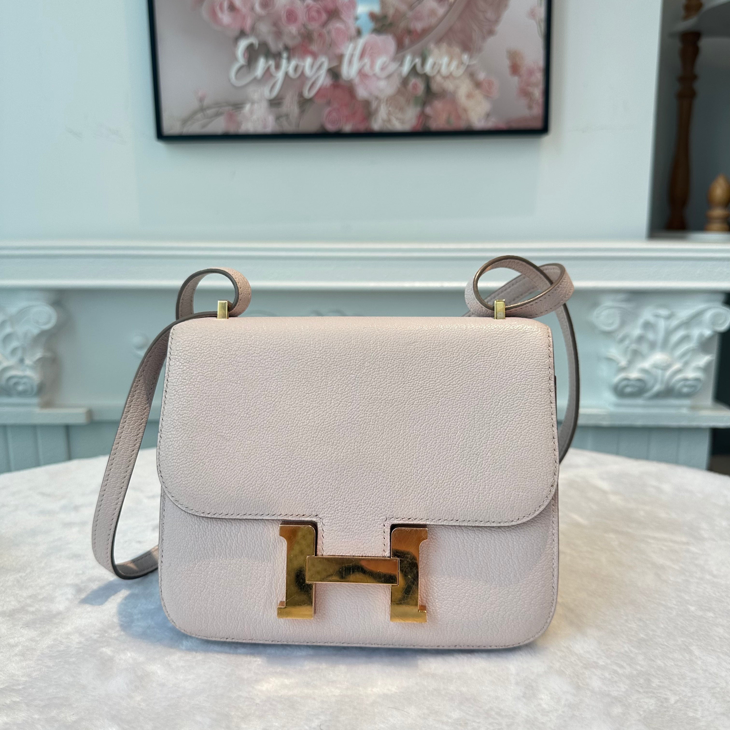 【#267】Pre-owned Hermès Constance 18 Bag Rose Pâle Chevre Mysore Leather with Gold-Tone Hardware