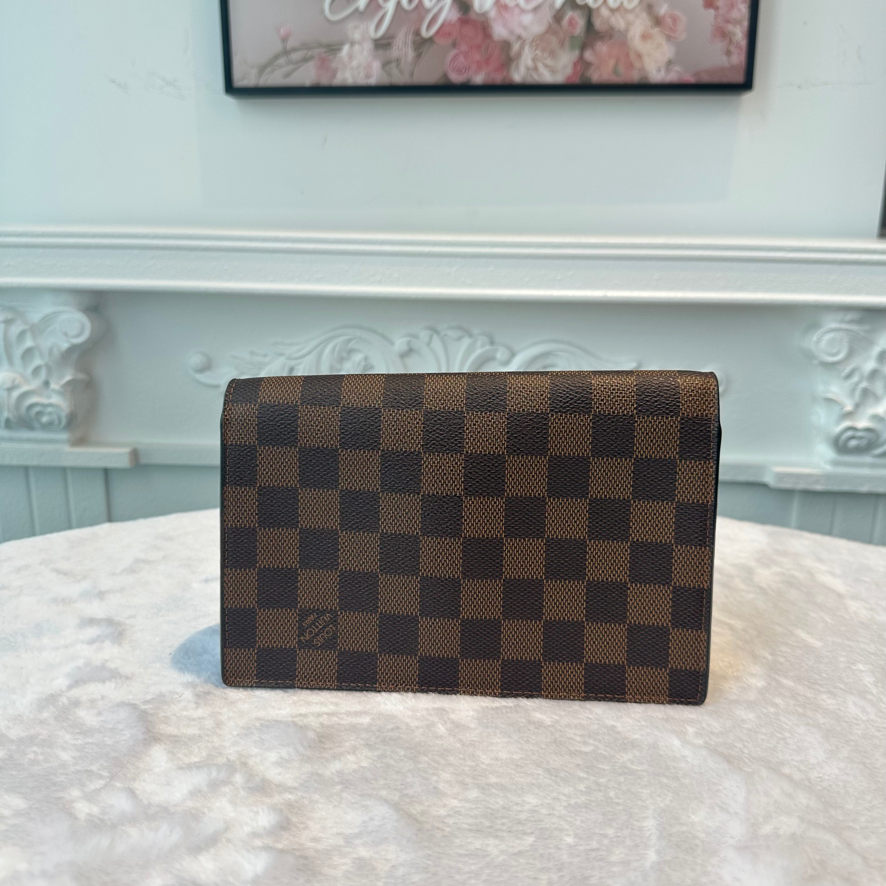 【#269】Pre-owned Louis Vuitton Vaugirard Clutch Damier Ebene Canvas with Black Leather Trim