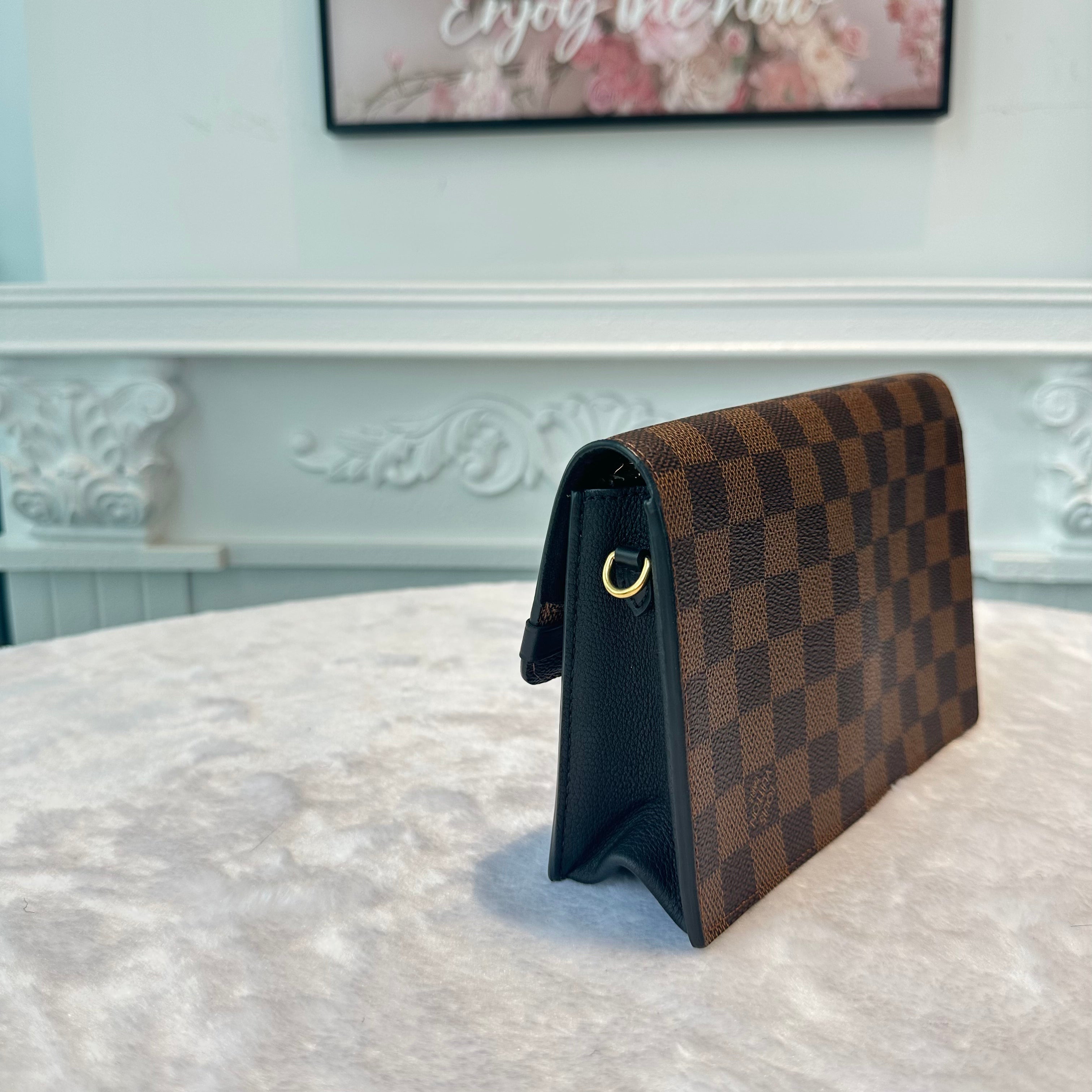 【#269】Pre-owned Louis Vuitton Vaugirard Clutch Damier Ebene Canvas with Black Leather Trim