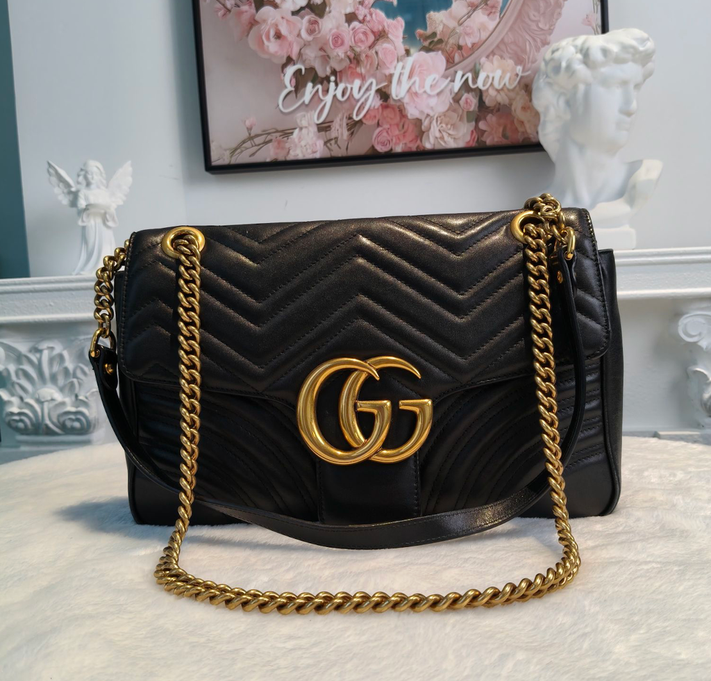 【#179】Pre-owned Gucci GG Marmont 31 Bag Black Matelassé Leather