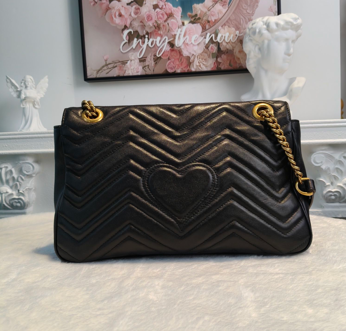【#179】Pre-owned Gucci GG Marmont 31 Bag Black Matelassé Leather