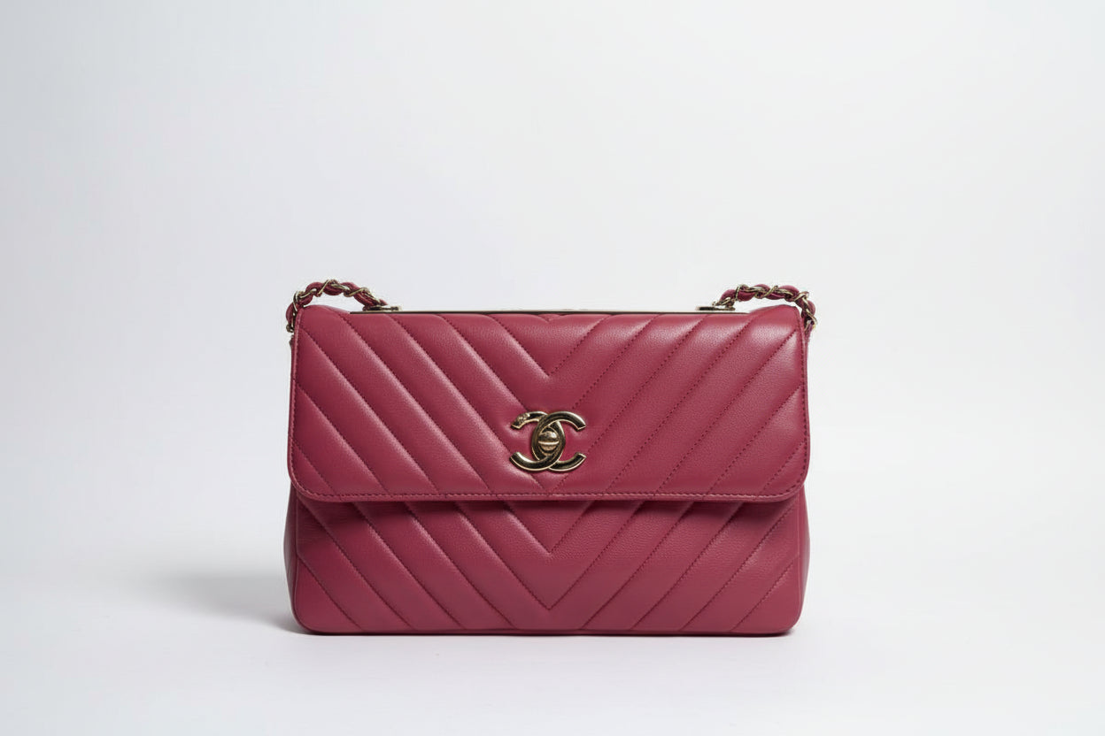 【#040】Pre-owned Chanel Medium Classic Flap Terracotta Caviar Leather Shoulder Bag HZ260131010