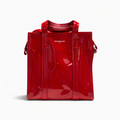 【#257】Pre-owned Balenciaga Small Shopping Tote Bag Red Patent Leather with Silver-Tone Hardware