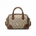 【#288】Pre-owned Gucci Small Boston Bag GG Coated Canvas with Brown Leather Trim