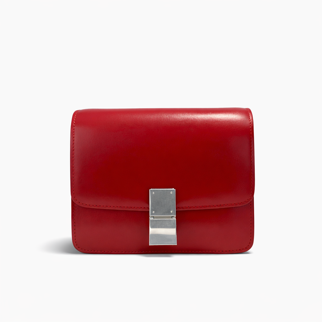 【#262】Pre-owned Celine Medium Classic Box Bag Red Smooth Calfskin Leather with Silver-Tone Hardware