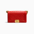 【#254】Pre-owned Chanel Medium Boy Bag Red Quilted Lambskin Leather with Gold-Tone Hardware  1