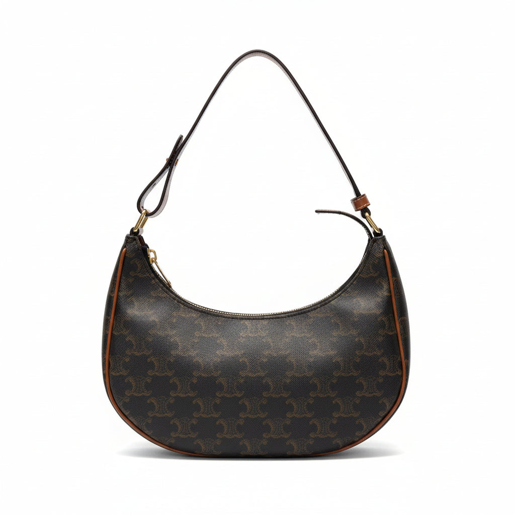 【#226】Pre-owned Celine Medium Ava Bag Triomphe Canvas & Tan Calfskin Leather