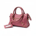 【#159】Pre-owned BALENCIAGA City Mini Pink Oil wax  Leather Gold Studs Crossbody Bag HZ251128&&