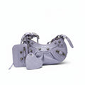 【#157】Pre-owned BALENCIAGA Le Cagole XS Light Purple Croc-Embossed Leather Distressed Silver Hardware Crossbody bag HZ251219&&