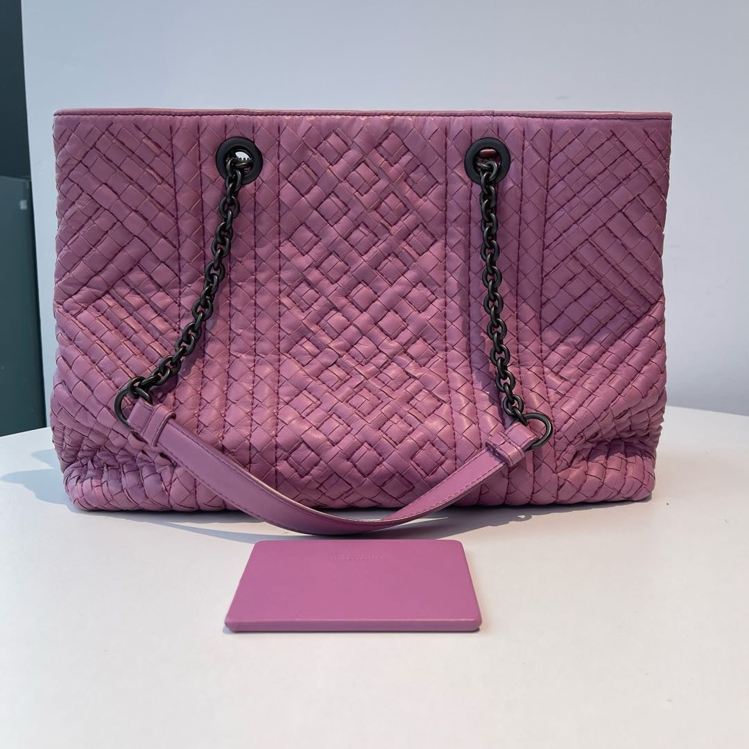 【#131】Pre-owned BOTTEGA VENETA Intrecciato Chain Tote Bag Purple Lambskin HZ2511010&&