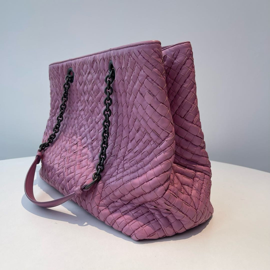 【#131】Pre-owned BOTTEGA VENETA Intrecciato Chain Tote Bag Purple Lambskin HZ2511010&&