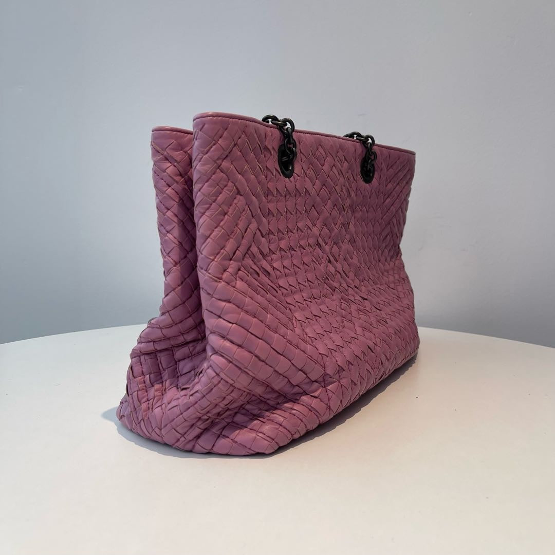 【#131】Pre-owned BOTTEGA VENETA Intrecciato Chain Tote Bag Purple Lambskin HZ2511010&&