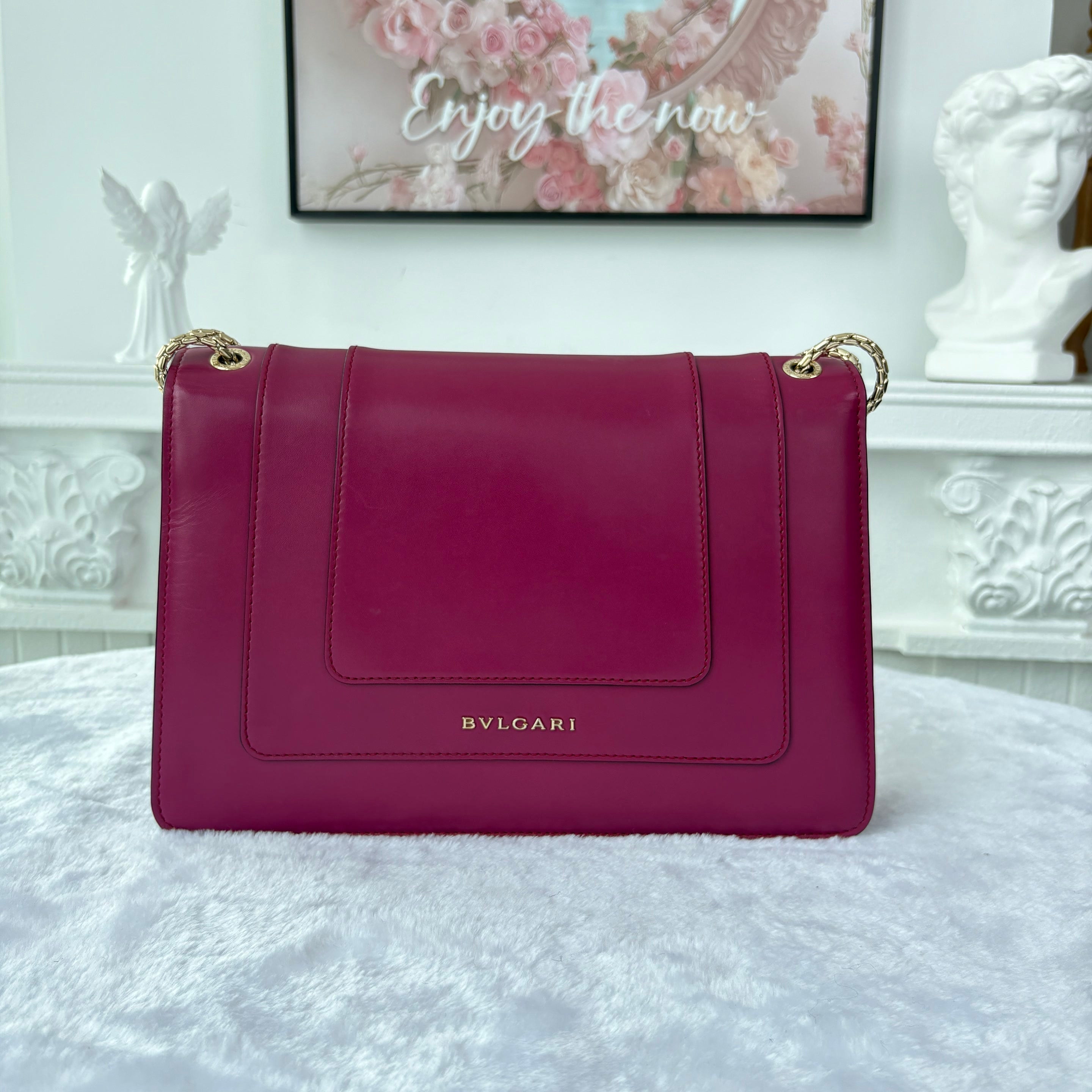 【#004】Pre-owned BVLGARI Serpenti Forever Medium Fuchsia Smooth Calfskin Shoulder Bag HZ2505230&&