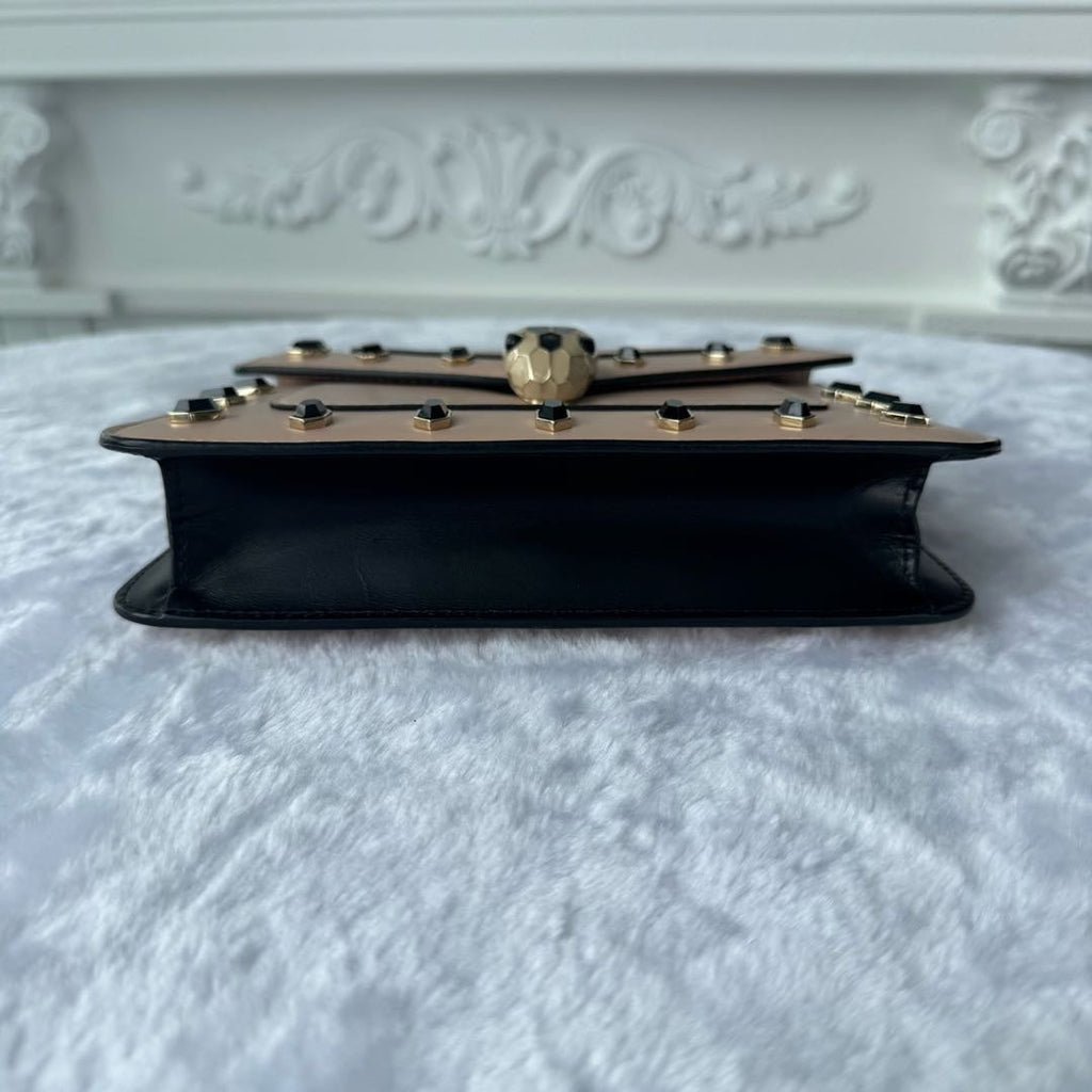 【#003】Pre-owned BVLGARI Serpenti Forever Small Beige Smooth Calfskin Studded Shoulder Bag HZ2511010&&