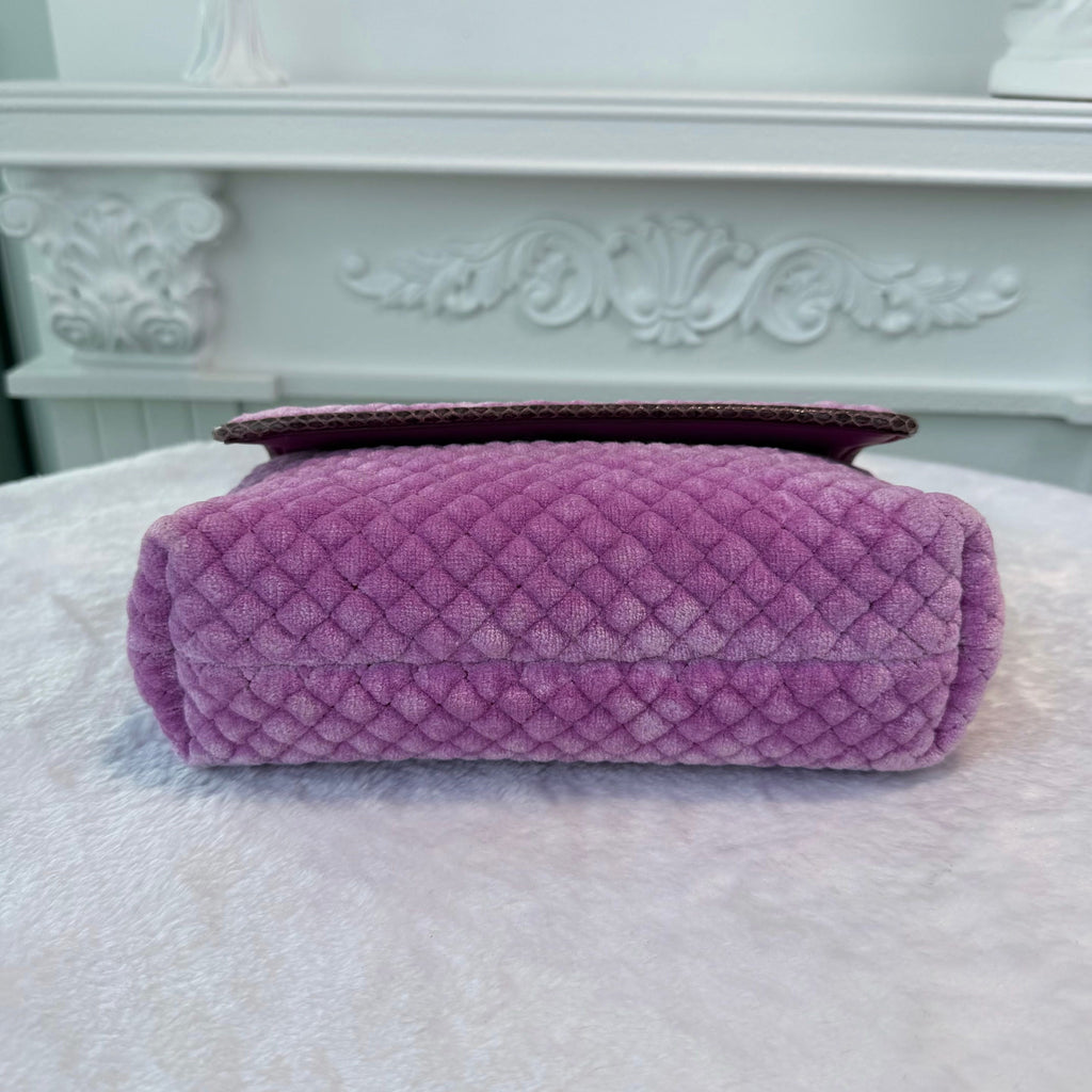 【#279】Pre-owned Bottega Veneta Medium Chain Bag Quilted Velvet in Lilac Purple with Dark Gunmetal Hardware