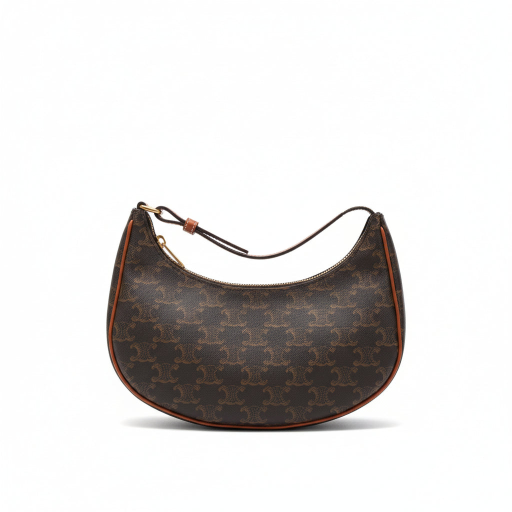 【#221】Pre-owned Celine Medium Ava Bag Triomphe Canvas & Tan Calfskin Leather