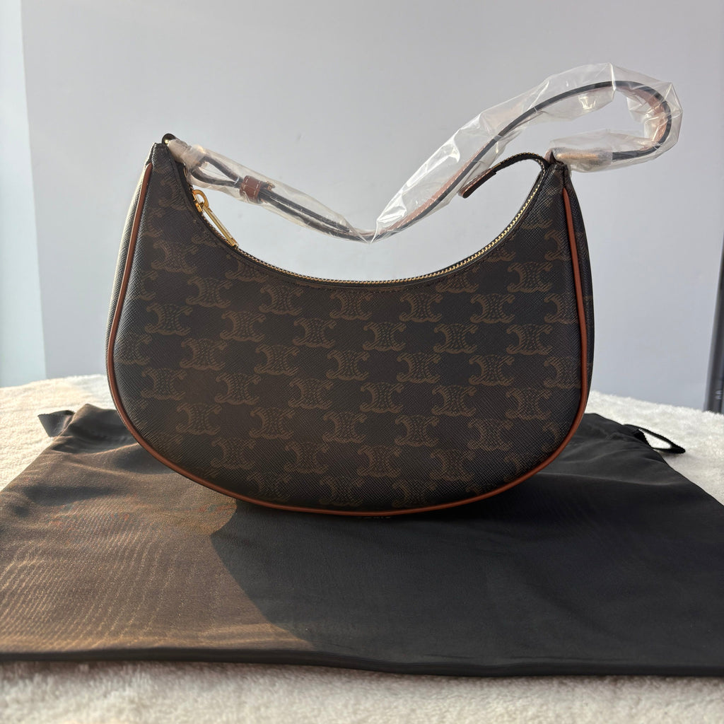 【#221】Pre-owned Celine Medium Ava Bag Triomphe Canvas & Tan Calfskin Leather