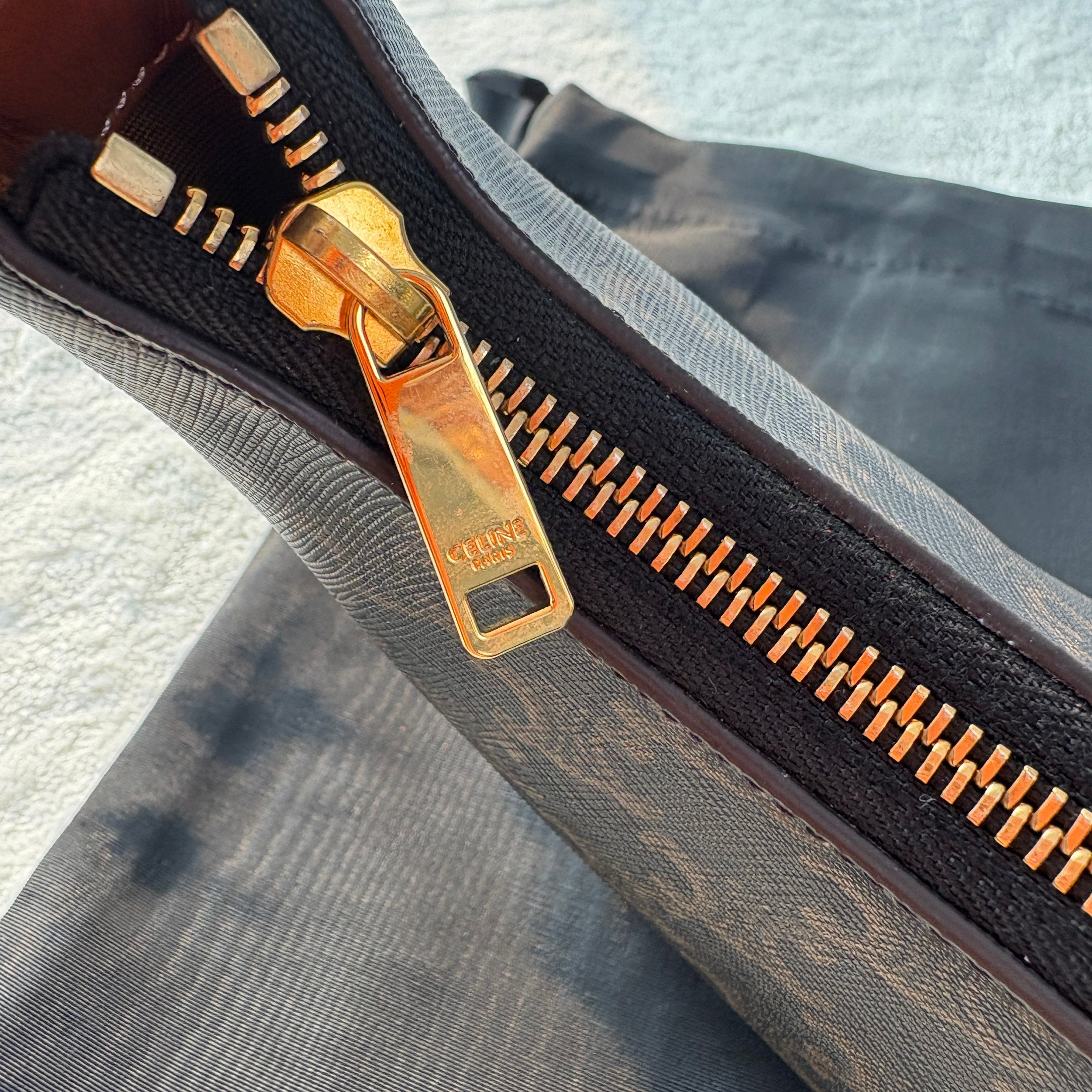 【#221】Pre-owned Celine Medium Ava Bag Triomphe Canvas & Tan Calfskin Leather