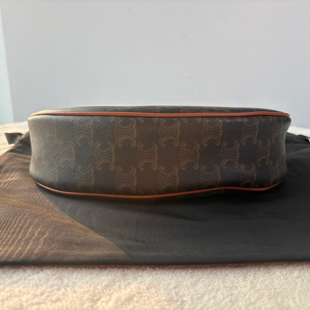 【#221】Pre-owned Celine Medium Ava Bag Triomphe Canvas & Tan Calfskin Leather