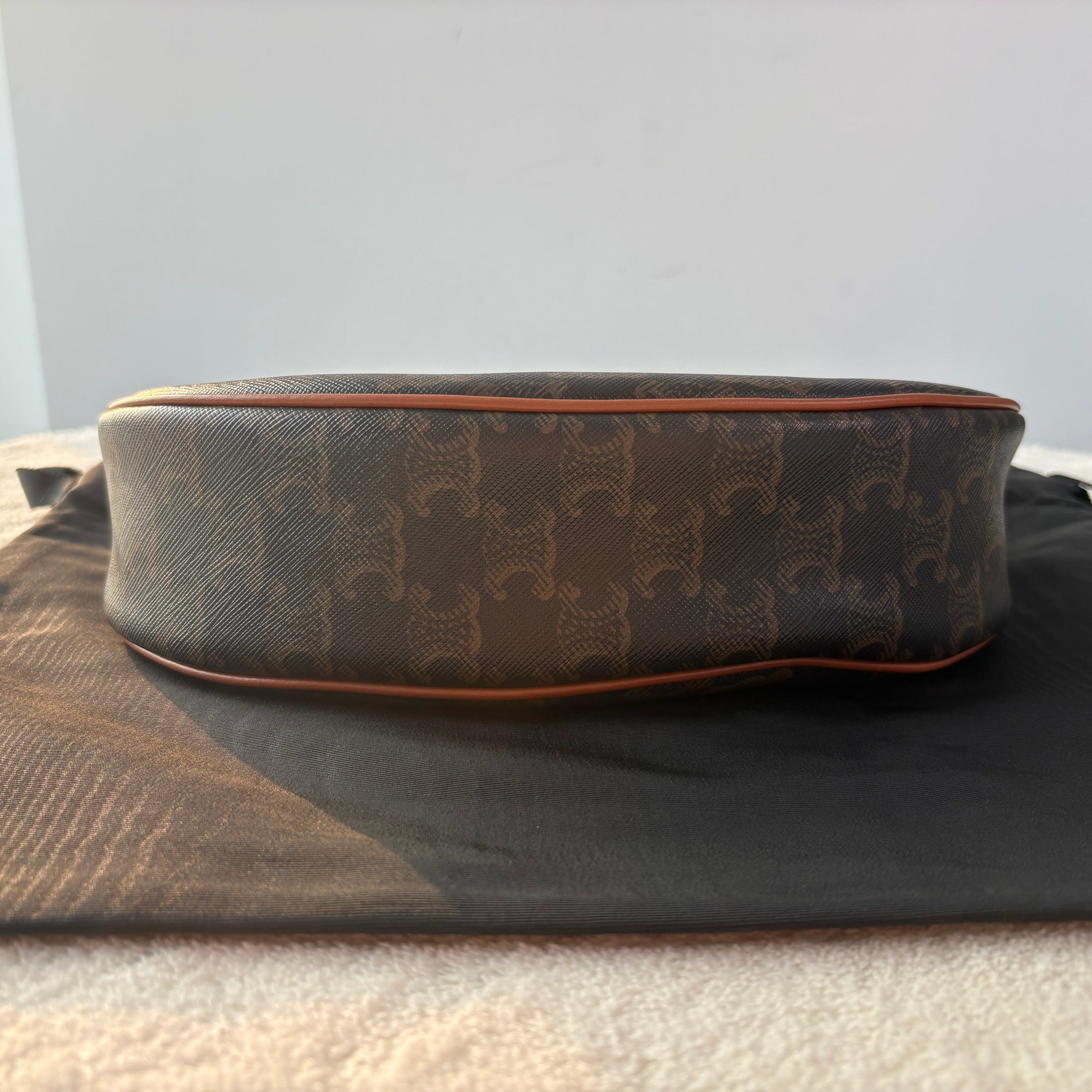【#221】Pre-owned Celine Medium Ava Bag Triomphe Canvas & Tan Calfskin Leather