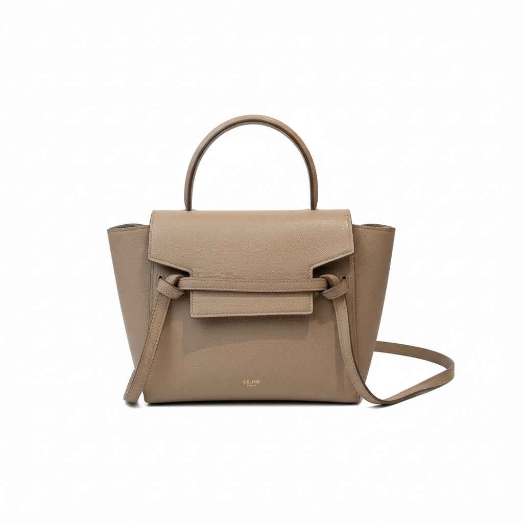 【#228】Pre-owned Celine Belt Mini Bag Beige Grained Calfskin Leather