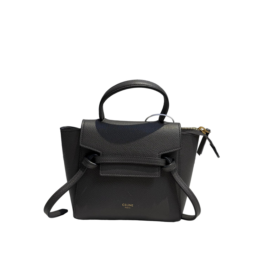 【#216】Pre-owned Celine Mini Belt Bag Dark Grey Grained Calfskin Leather