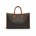 【#284】Pre-owned Celine Horizontal Cabas Tote Bag Triomphe Coated Canvas in Brown with Tan Leather Trim