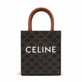 【#222】Pre-owned Celine Mini Vertical Cabas Bag Triomphe Canvas & Tan Calfskin Leather