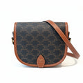 【#230】Pre-owned Celine Medium Folco Bag Triomphe Canvas & Tan Calfskin Leather