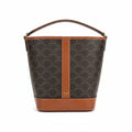 【#218】Pre-owned Celine Small Bucket Bag Triomphe Canvas & Tan Calfskin Leather