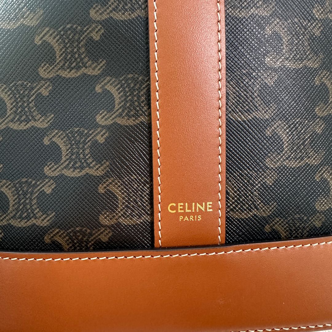 【#218】Pre-owned Celine Small Bucket Bag Triomphe Canvas & Tan Calfskin Leather