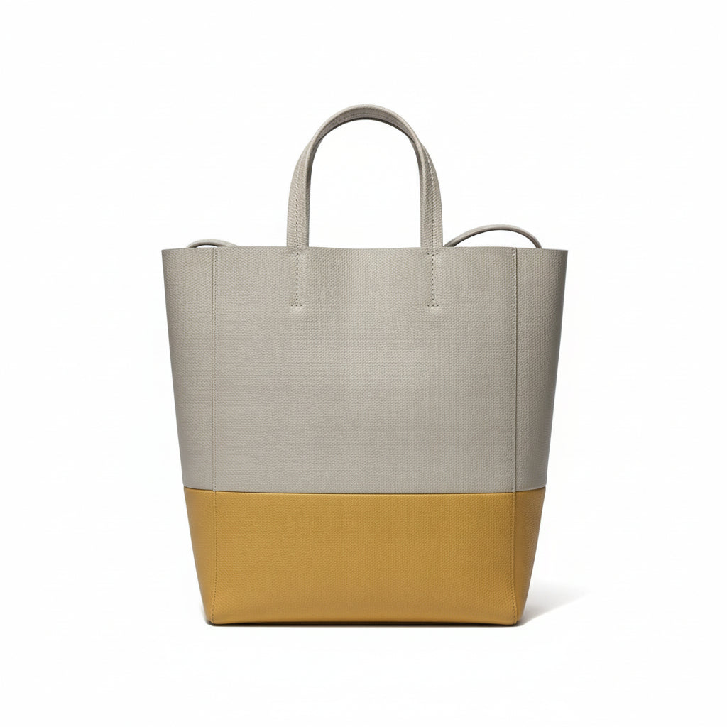 【#229】Pre-owned Celine Vertical Cabas Small Bag Light Grey & Mustard Yellow Grained Calfskin Leather
