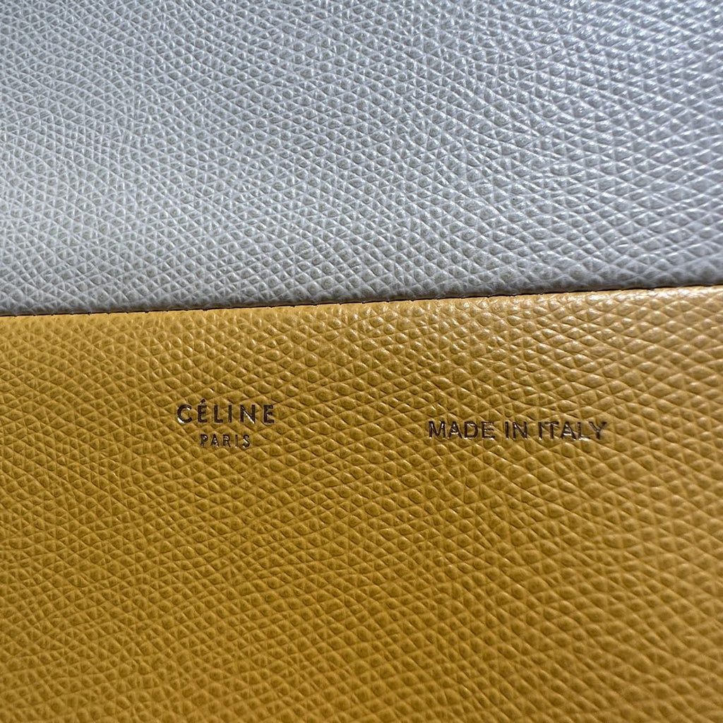【#229】Pre-owned Celine Vertical Cabas Small Bag Light Grey & Mustard Yellow Grained Calfskin Leather