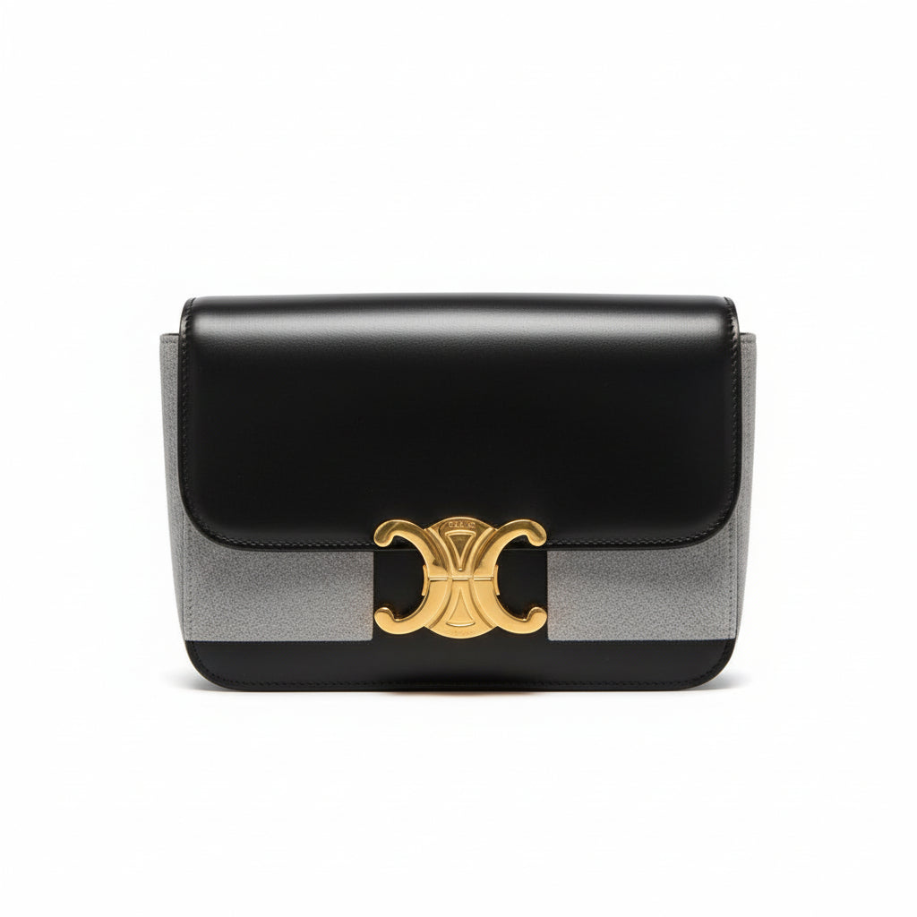 【#223】Pre-owned Celine Triomphe Small Shoulder Bag Black Shiny Calfskin Leather