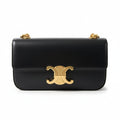 【#219】Pre-owned Celine Triomphe Medium Shoulder Bag Black Shiny Calfskin Leather