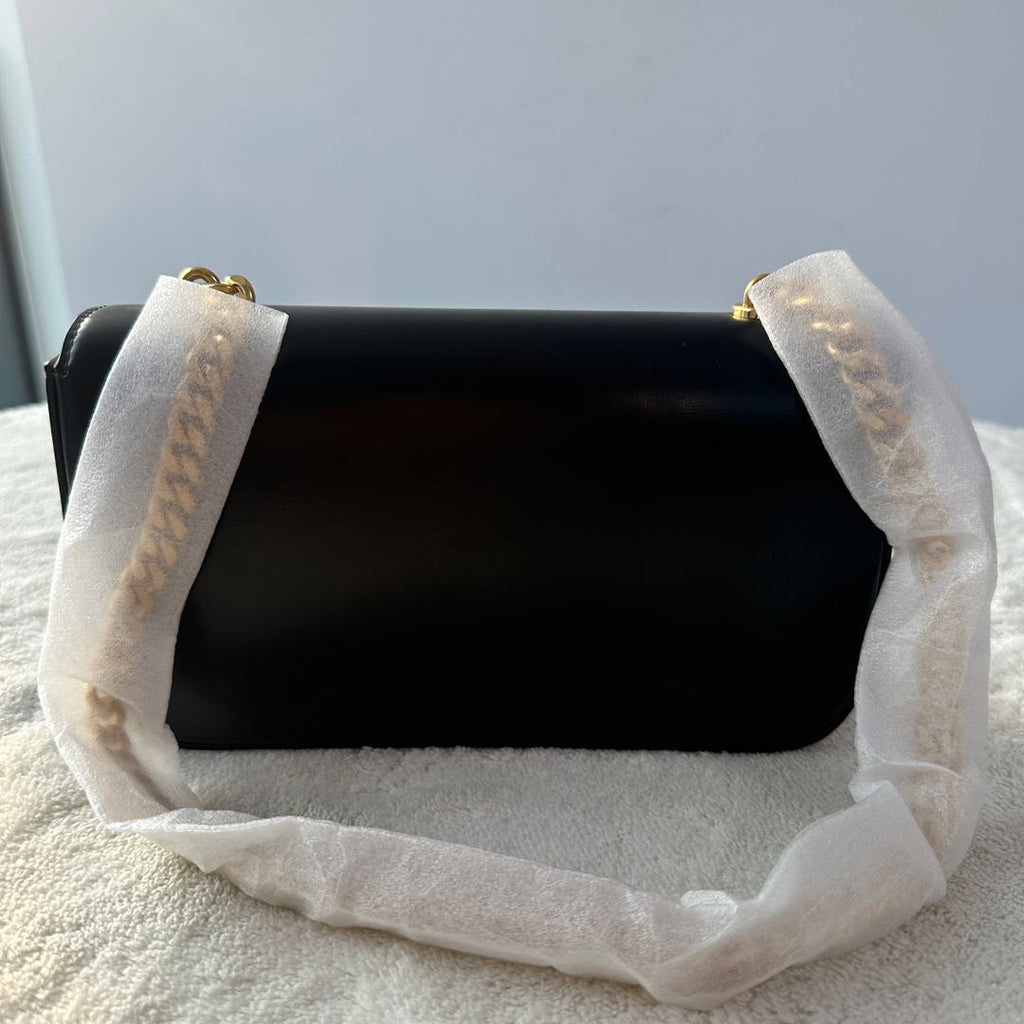 【#219】Pre-owned Celine Triomphe Medium Shoulder Bag Black Shiny Calfskin Leather