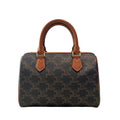 【#224】Pre-owned Celine Small Boston Bag Triomphe Canvas & Tan Calfskin Leather